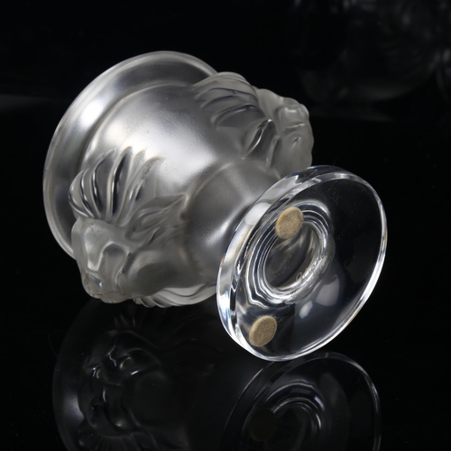 97 - A Lalique frosted glass lion mask design table lighter, height 11cm