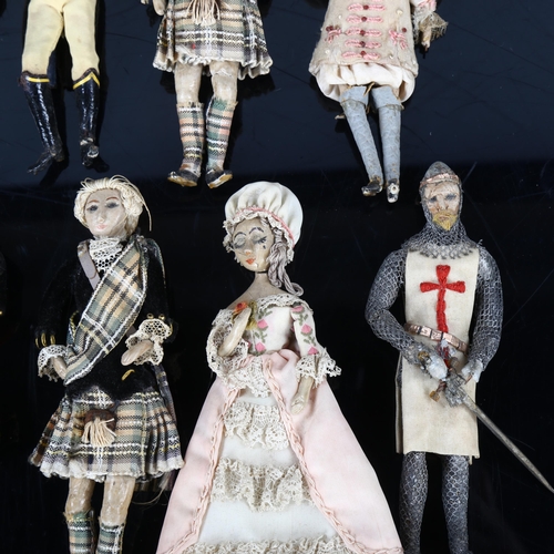 98 - A group of handmade theatrical dolls, carved and painted wood heads, height approx 12cm (12)