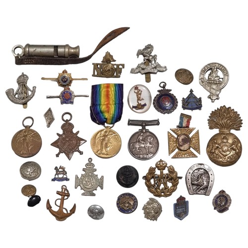 129 - A group of militaria, including pair of Great War Service medals to 20100 Dvr WT Waller Royal Artill... 