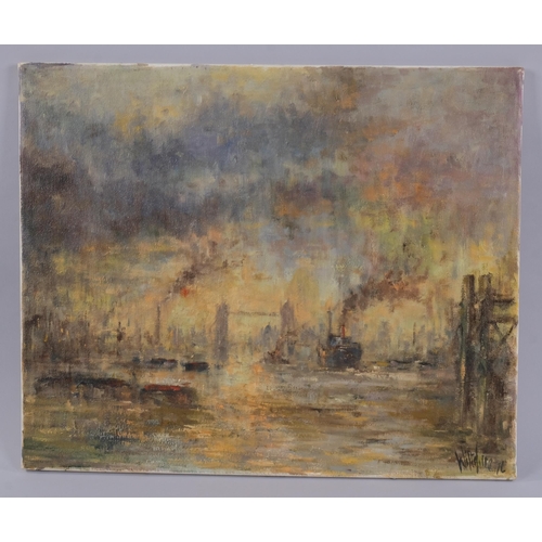 400 - John Wiltshire, Thames scene near Tower Bridge, oil on canvas, signed, 46cm x 56cm, unframed