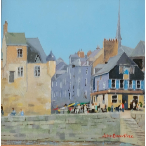 401 - John Bawtree, old French harbour, oil on panel, signed, 19cm x 19cm, framed