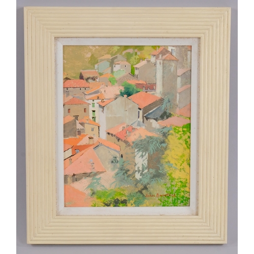 402 - John Bawtree, Valleraugue Bell Tower, oil on board, signed, 24cm x 19cm, framed