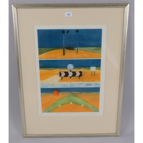 406 - Joan Williams, Beside The Sea, coloured etching, signed in pencil, no. 6/50, plate 49cm x 34cm, fram... 