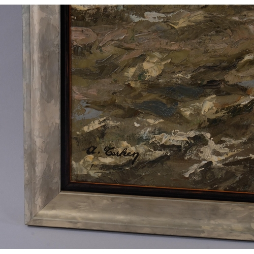 409 - Albert Terken (1919 - 1992), boat on rough seas, oil on canvas, signed, 50cm x 60cm, framed