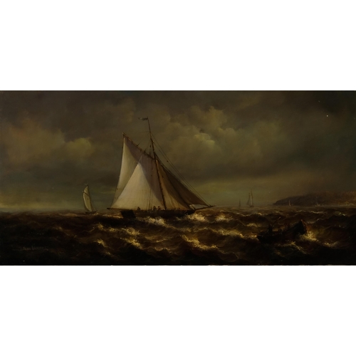 411 - Jean Laurent, seascape, contemporary oil on wood panel, signed, 20cm x 40cm, unframed