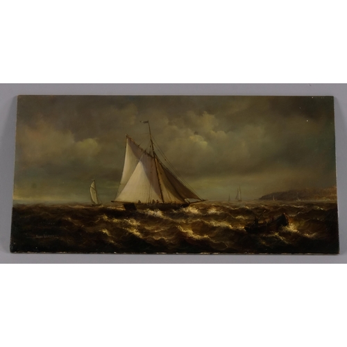 411 - Jean Laurent, seascape, contemporary oil on wood panel, signed, 20cm x 40cm, unframed