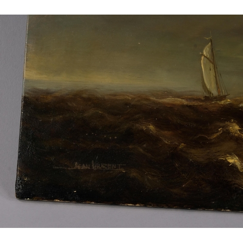 411 - Jean Laurent, seascape, contemporary oil on wood panel, signed, 20cm x 40cm, unframed