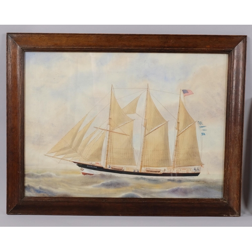 412 - Contemporary oil on board, ship portrait, 45cm x 60cm, watercolour, US sailing ship Angelina, 38cm x... 