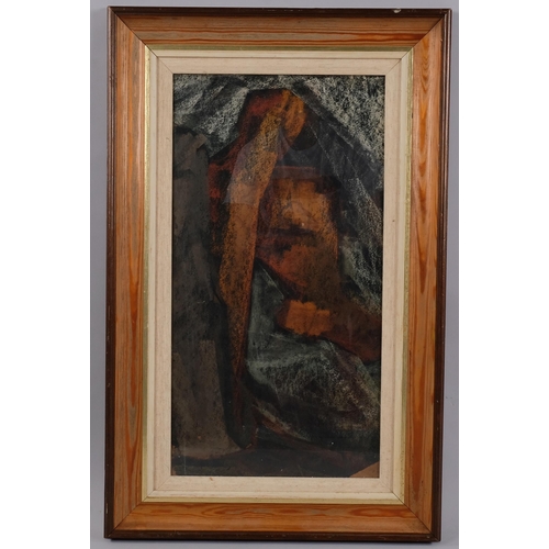 414 - Maurice Mann, nude life study, coloured pastels on black board, 60cm x 31cm, framed