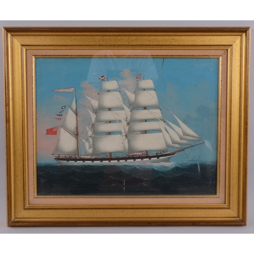 415 - Oil on board, 3-masted sailing ship, the Roxburghshire, 45cm x 58cm, framed