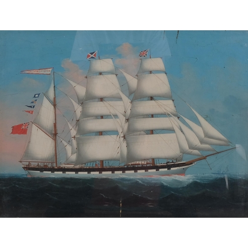 415 - Oil on board, 3-masted sailing ship, the Roxburghshire, 45cm x 58cm, framed