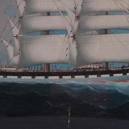 415 - Oil on board, 3-masted sailing ship, the Roxburghshire, 45cm x 58cm, framed