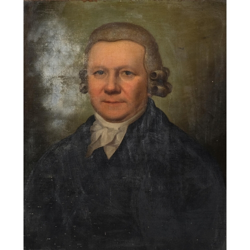 417 - 18th century oil on canvas, portrait of a man wearing powdered wig, unsigned, 60cm x 50cm, framed