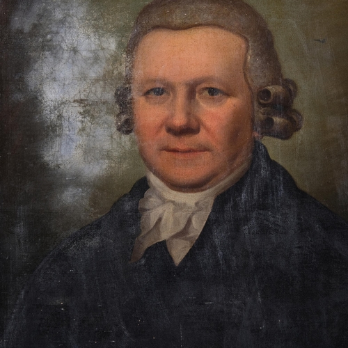 417 - 18th century oil on canvas, portrait of a man wearing powdered wig, unsigned, 60cm x 50cm, framed