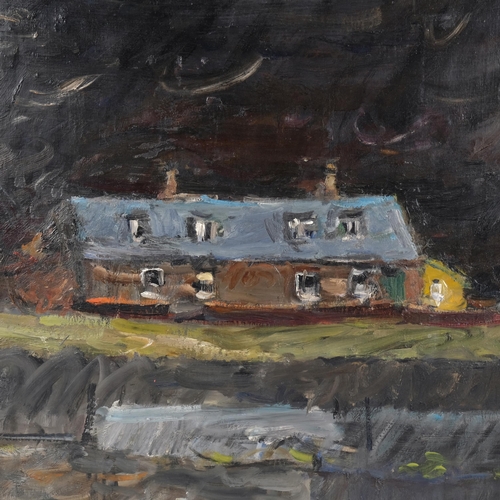 418 - John Brown (Scottish b.1945), abstract buildings, oil on canvas, unsigned, inscribed on frame John S... 