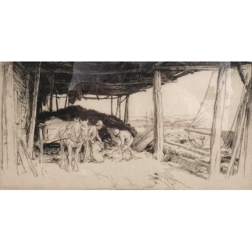 435 - George Soper (1870 - 1942), Coal Wharf, Topsham Devon, etching 1919, signed in pencil, plate 13cm x ... 