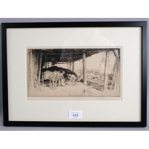 435 - George Soper (1870 - 1942), Coal Wharf, Topsham Devon, etching 1919, signed in pencil, plate 13cm x ... 