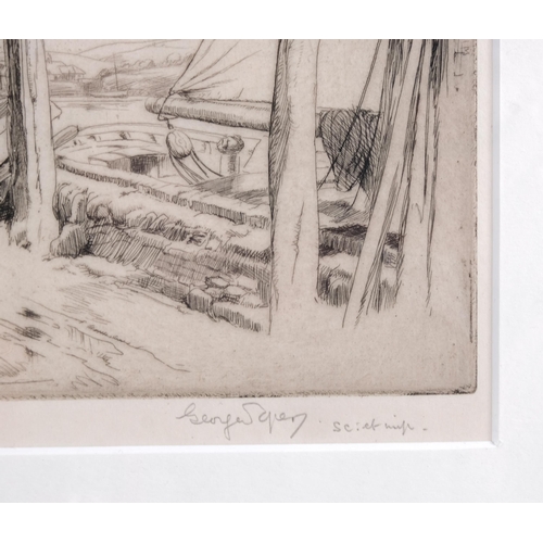 435 - George Soper (1870 - 1942), Coal Wharf, Topsham Devon, etching 1919, signed in pencil, plate 13cm x ... 