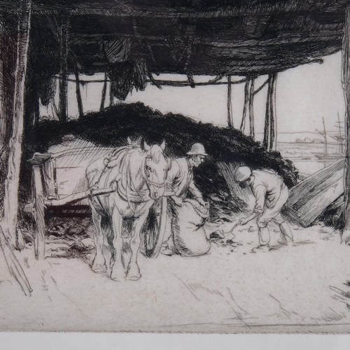 435 - George Soper (1870 - 1942), Coal Wharf, Topsham Devon, etching 1919, signed in pencil, plate 13cm x ... 