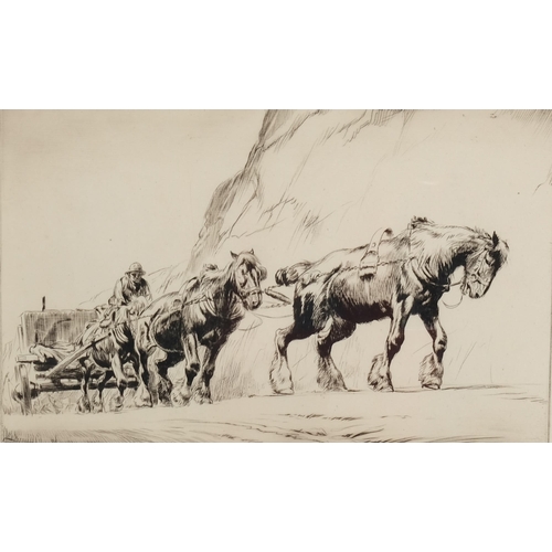 436 - George Soper (1870 - 1942), the quarry team, drypoint etching, 1922, signed in pencil, plate 20cm x ... 