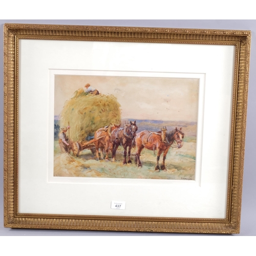 437 - John Atkinson (1863 - 1924), harvest time, watercolour, signed, 27cm x 37cm, framed