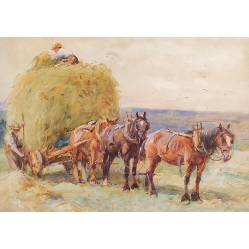 437 - John Atkinson (1863 - 1924), harvest time, watercolour, signed, 27cm x 37cm, framed