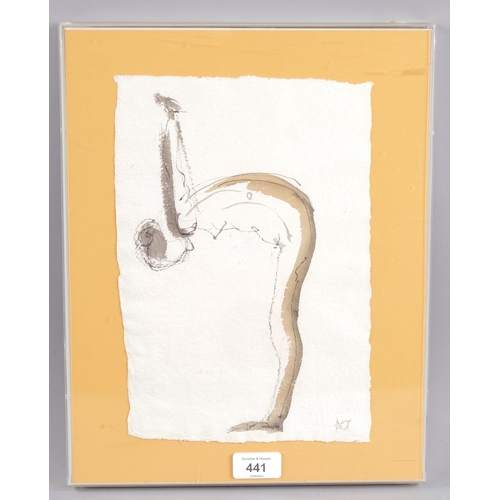 441 - P Todd, nude life study, ink/watercolour, signed with monogram, 28cm x 19cm, framed