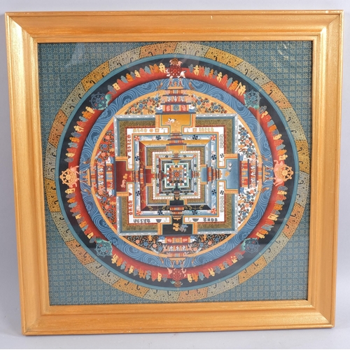 443 - Finely detailed Indonesian watercolour panel, 40cm x 40cm, framed