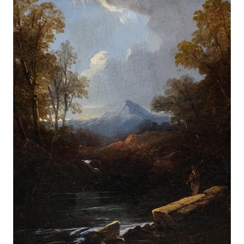 444 - 19th century English School, figure in mountainous landscape, oil on panel, unsigned, ornate gilt-ge... 