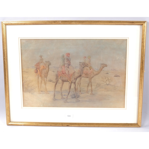 445 - F R Foster?, camel riders, watercolour, faintly signed, 33cm x 50cm, framed