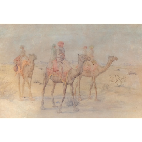 445 - F R Foster?, camel riders, watercolour, faintly signed, 33cm x 50cm, framed