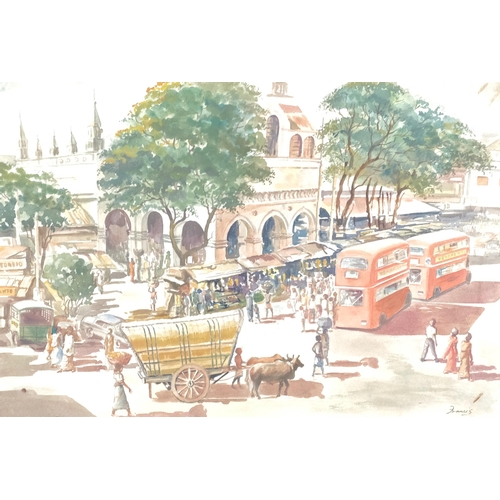 446 - Francis, busy Indian street scene, watercolour, signed, 38cm x 56cm, framed