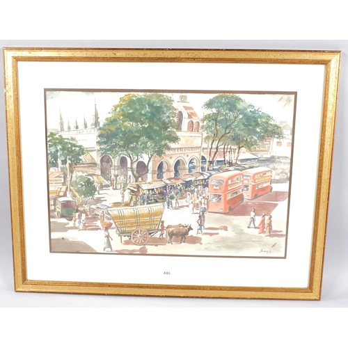 446 - Francis, busy Indian street scene, watercolour, signed, 38cm x 56cm, framed