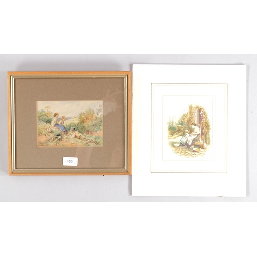 450 - After Myles Birket Foster, 2 x 19th century watercolours, signed with monograms, 12cm x 17cm, 1 fram... 