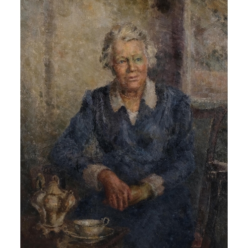 454 - Mid-20th century portrait of a woman, oil on canvas, unsigned, 72cm x 62cm, framed