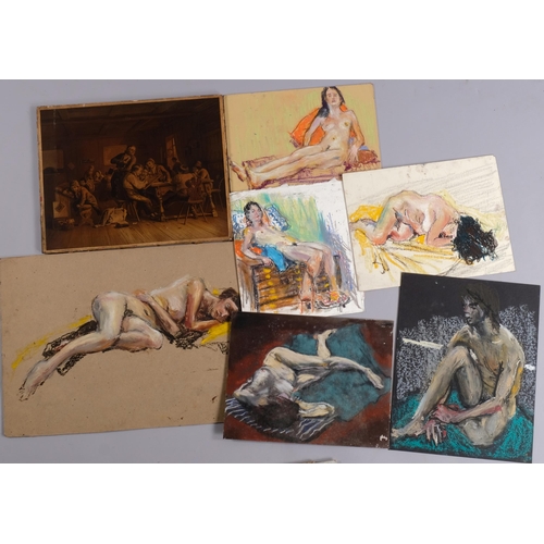 456 - A quantity of life drawings, oils and pastels, various artists