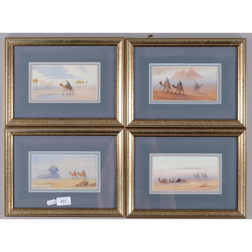 457 - Douglas Pinder, 4 North African desert scenes, watercolour, 9cm x 17cm, framed