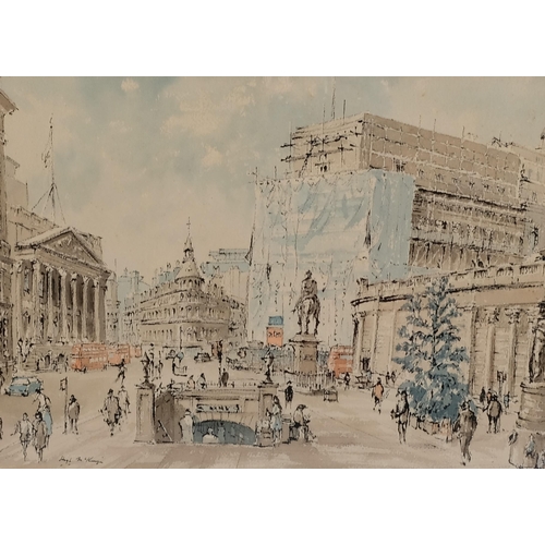 463 - Hugh Mckenzie, one December at the bank, watercolour, signed with Exhibition label verso, 30cm x 41c... 