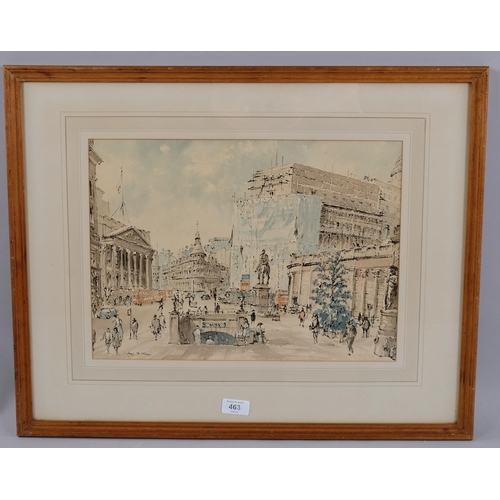 463 - Hugh Mckenzie, one December at the bank, watercolour, signed with Exhibition label verso, 30cm x 41c... 