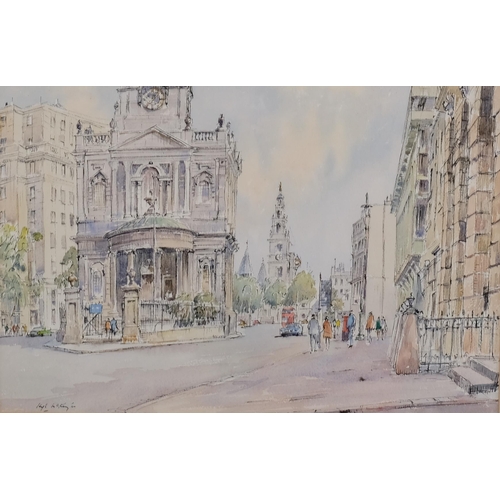 464 - Hugh Mckenzie, London street scene, watercolour, signed, 30cm x 45cm, framed