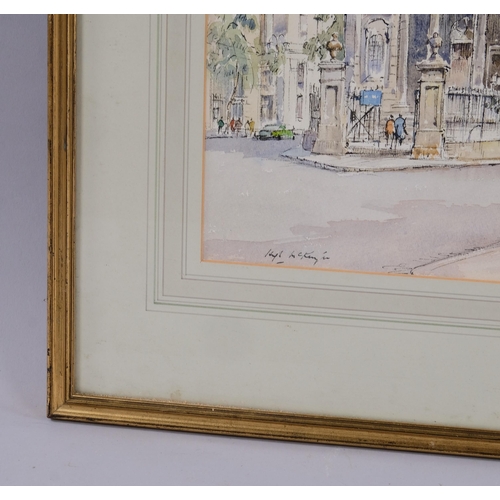 464 - Hugh Mckenzie, London street scene, watercolour, signed, 30cm x 45cm, framed