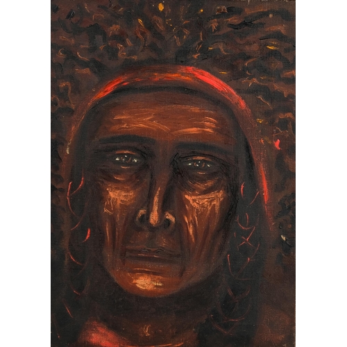 466 - Mid-20th century oil on canvas, Eagle Eye, inscribed verso, 36cm x 26cm, unframed