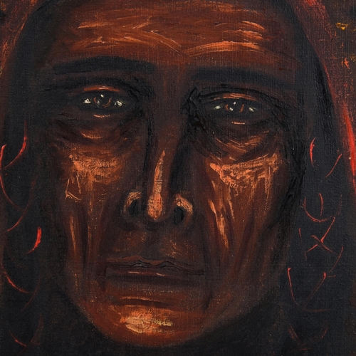 466 - Mid-20th century oil on canvas, Eagle Eye, inscribed verso, 36cm x 26cm, unframed