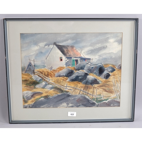 469 - 20th century Irish School, croft cottages, indistinctly signed, 34cm x 45cm, framed