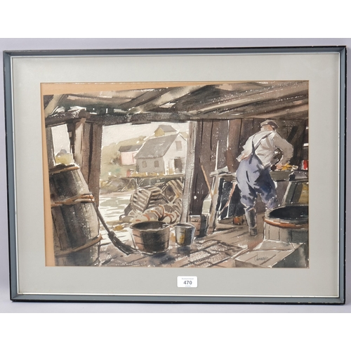 470 - Chambers (Irish School), workshop interior, watercolour, signed and dated '57, 35cm x 50cm, framed