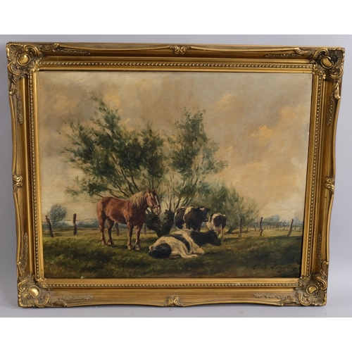 471 - Leopold Wenzel, farm scene, oil on canvas, signed, 40cm x 50cm, framed