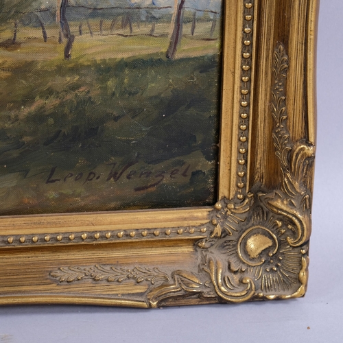 471 - Leopold Wenzel, farm scene, oil on canvas, signed, 40cm x 50cm, framed