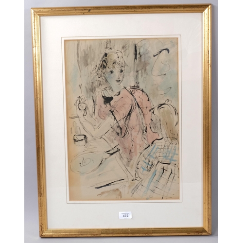 472 - Ellinor Bellingham Smith, woman and child, ink/watercolour, 47cm x 32cm, framed