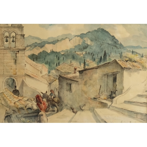 473 - Michael Brockway, Continental village, watercolour, signed, 30cm x 45cm, framed