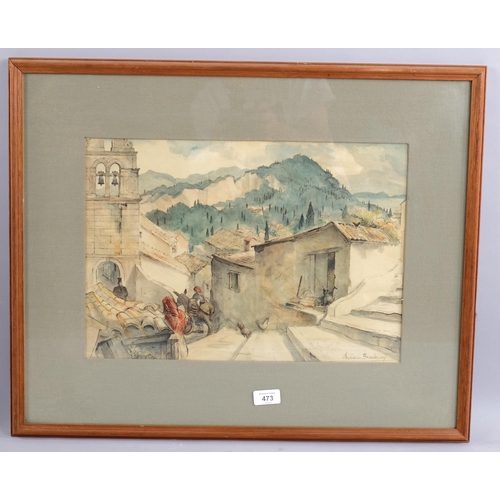 473 - Michael Brockway, Continental village, watercolour, signed, 30cm x 45cm, framed